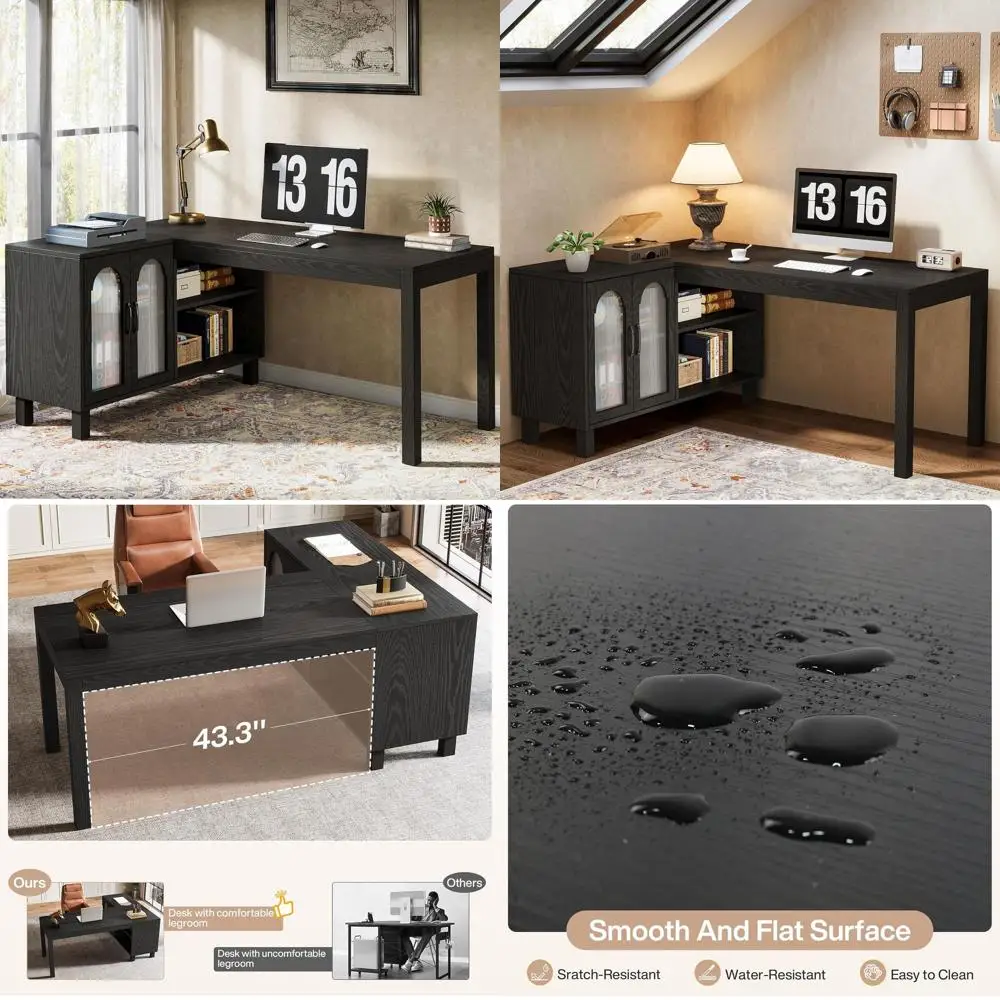 59 L-Shaped Wooden Desk with Storage Cabinet for Home Office, Black
59 L-Shaped Wooden Desk with Storage Cabinet for Home Office, Black