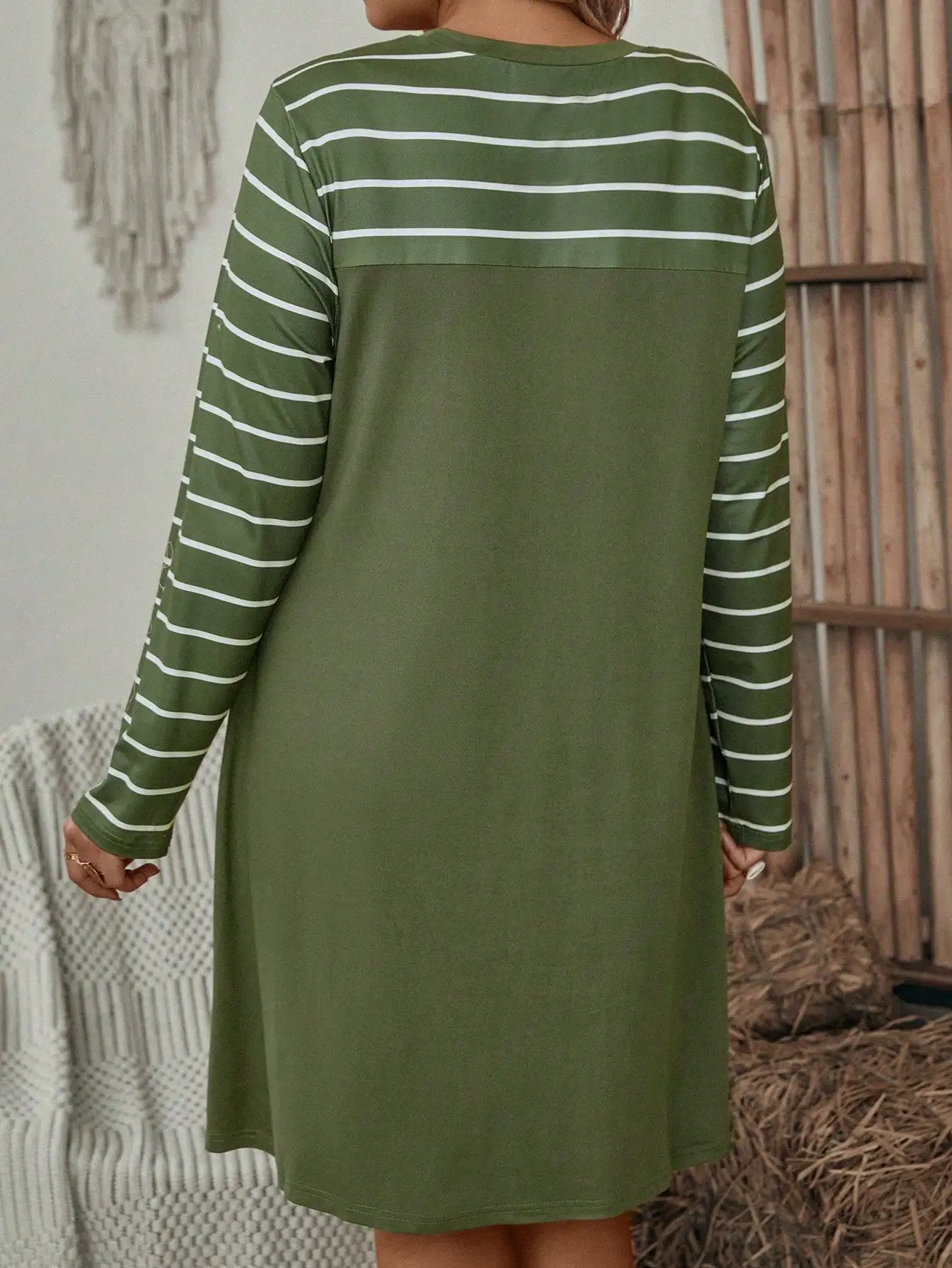 O-Neck Striped Pocket Dress For Women Loose Fit A-Line Casual Fall
O-Neck Striped Pocket Dress For Women Loose Fit A-Line Casual Fall