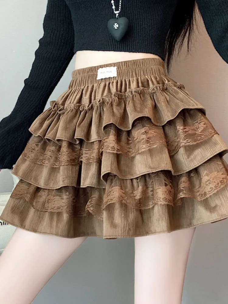 Lace Splicing A-Line Skirt Women's Autumn Winter New High Waist Puffy Short Half Skirt Trendy Commute Style Polyester Fiber
Lace Splicing A-Line Skirt Women's Autumn Winter New High Waist Puffy Short Half Skirt Trendy Commute Style Polyester Fiber