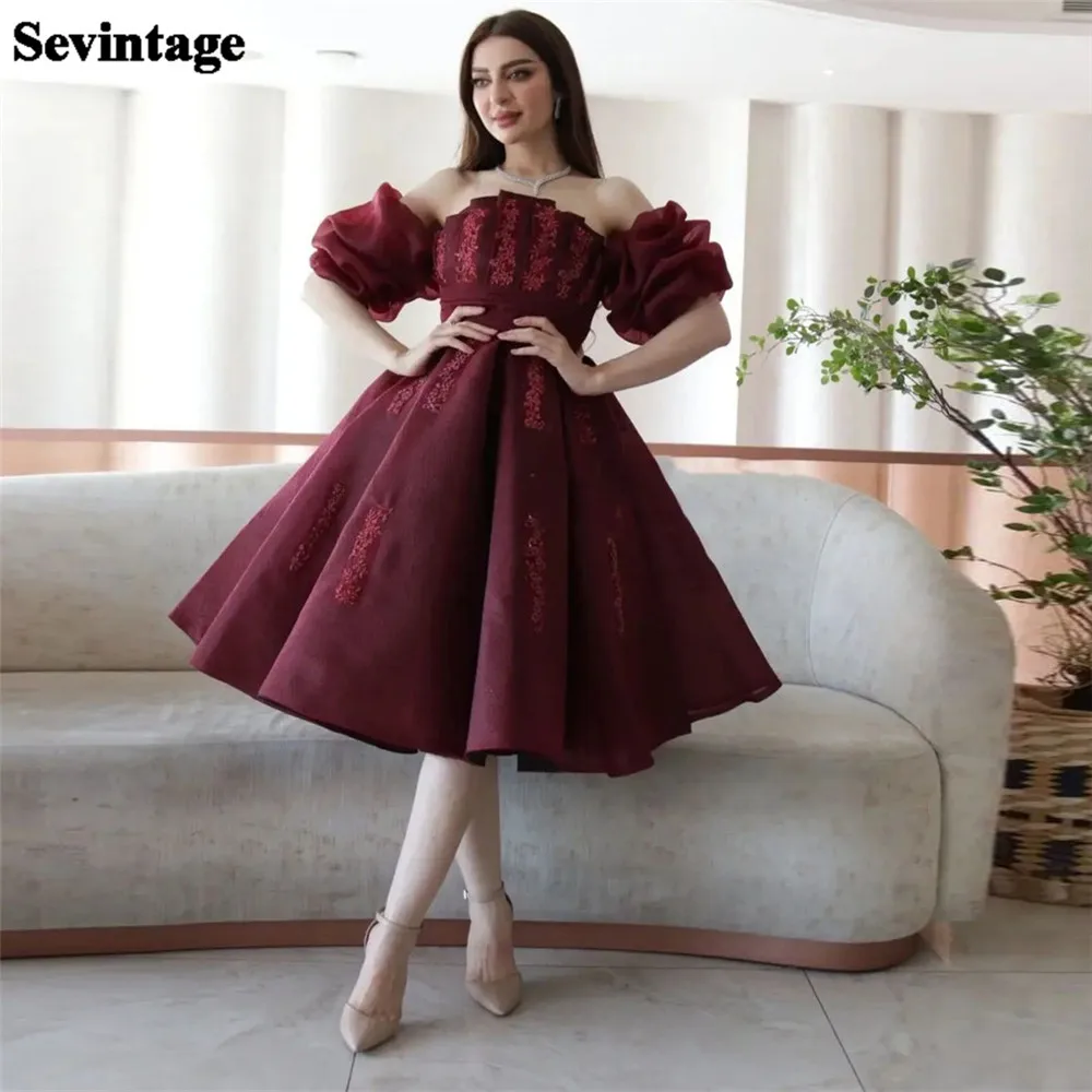 Sevintage Exquisite Burgundy Saudi Arabic Off The Shoulder A-Line Evening Dresses Knee Length Pleated Prom Dress for women 2023
Sevintage Exquisite Burgundy Saudi Arabic Off The Shoulder A-Line Evening Dresses Knee Length Pleated Prom Dress for women 2023