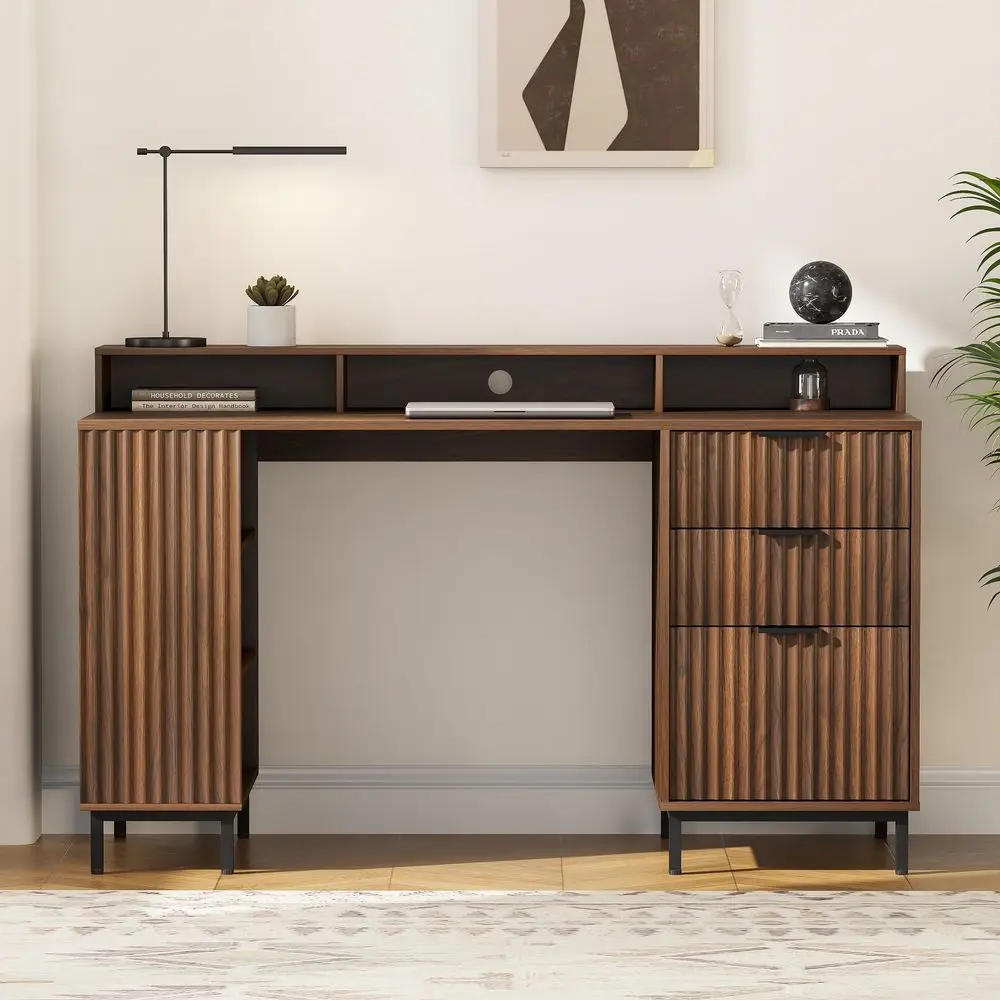 Fluted Executive Desk with Drawers, Modern Home Office Computer Desk with Charging Station, File Drawer, Monitor Stand, Storage
Fluted Executive Desk with Drawers, Modern Home Office Computer Desk with Charging Station, File Drawer, Monitor Stand, Storage