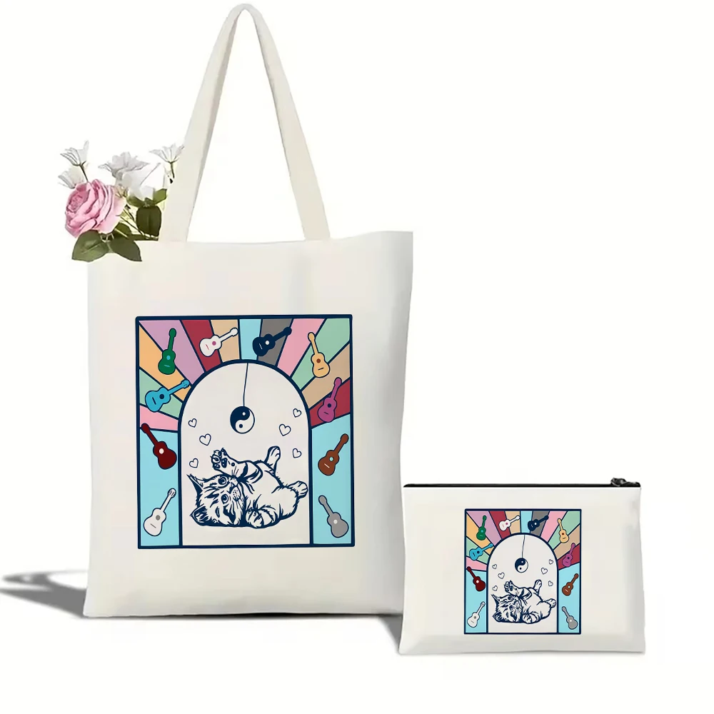 Bright Color Cat Themed Canvas Tote Bag Canvas Cosmetic Bag Set Shoulder Bag and Makeup Bag Simple Design Ideal for Daily Use
Bright Color Cat Themed Canvas Tote Bag Canvas Cosmetic Bag Set Shoulder Bag and Makeup Bag Simple Design Ideal for Daily Use