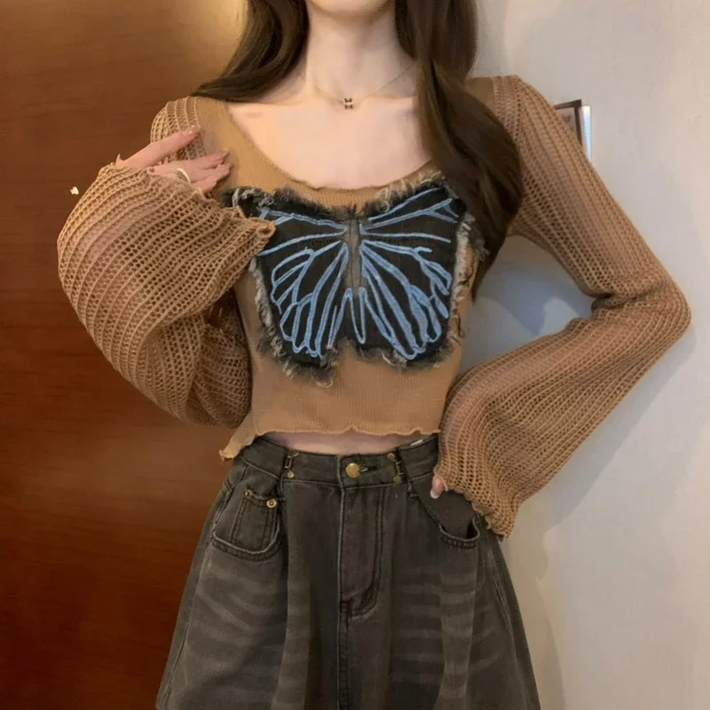 Autumn Vintage Elegant Knitted Pullovers Women Butterfly Hollow Out Long Sleeved Knitwear Crop Tops Korean Fashion Sweater Coat
Autumn Vintage Elegant Knitted Pullovers Women Butterfly Hollow Out Long Sleeved Knitwear Crop Tops Korean Fashion Sweater Coat
