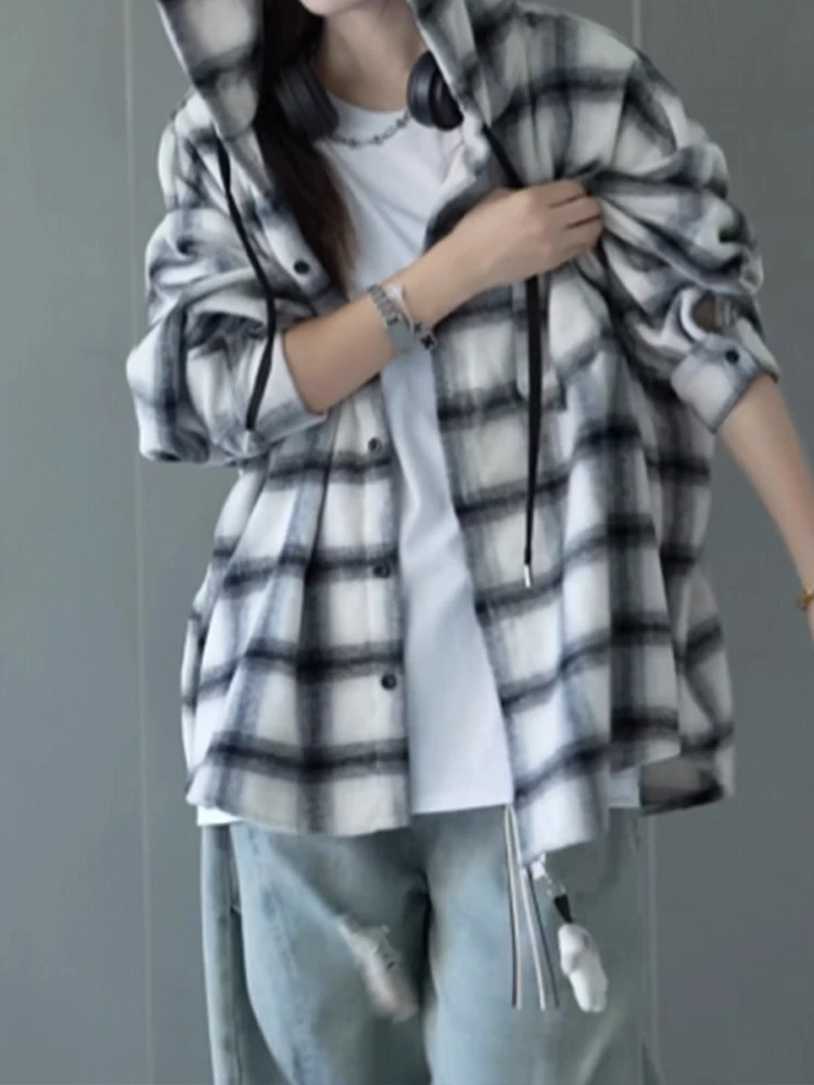 Cleanfit Plaid с капюшоном irt Jaet ex Casual Sle Свободный крой Удобный элитный осенний сезон Длинный топ све 
Cleanfit Plaid с капюшоном irt Jaet ex Casual Sle Свободный крой Удобный элитный осенний сезон Длинный топ све