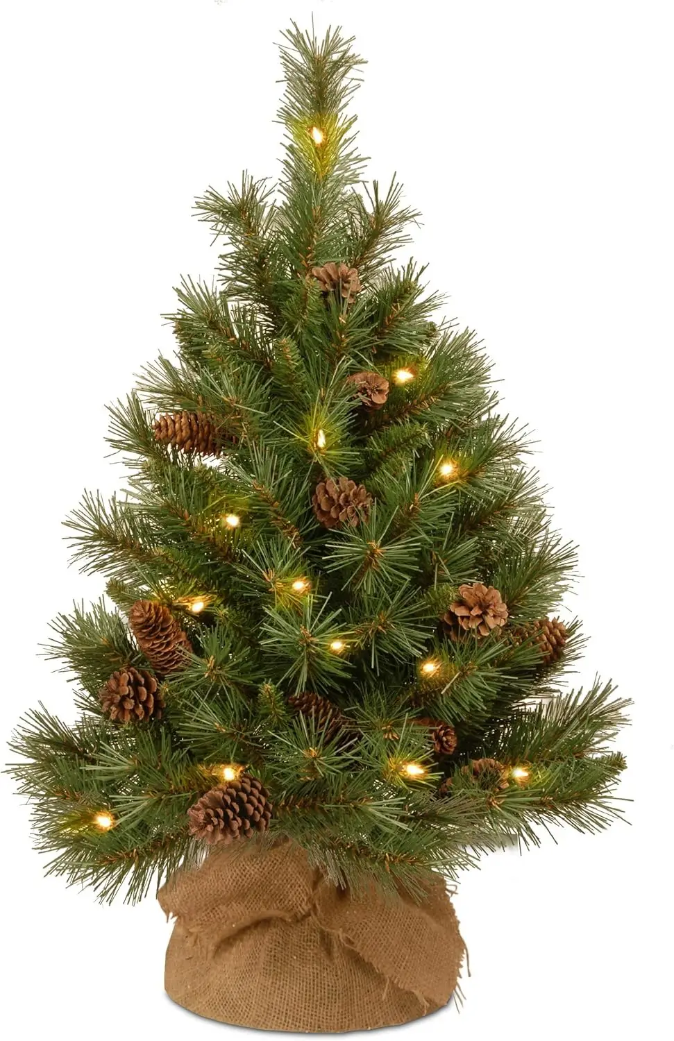 3 ft Pre-Lit Mini Artificial Christmas Tree, Pinecones, 35 Clear LED Lights, 144 Tips, Timer, Burlap Base, Green
3 ft Pre-Lit Mini Artificial Christmas Tree, Pinecones, 35 Clear LED Lights, 144 Tips, Timer, Burlap Base, Green