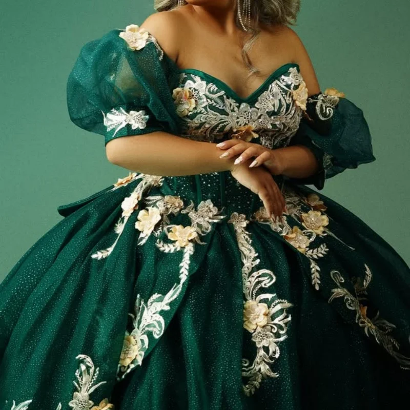 Shiny dark greenQuinceanera Dress Lace glitter decal 3D flower Long tail Bow vestidos de 15 Quinceanera Customized
Shiny dark greenQuinceanera Dress Lace glitter decal 3D flower Long tail Bow vestidos de 15 Quinceanera Customized