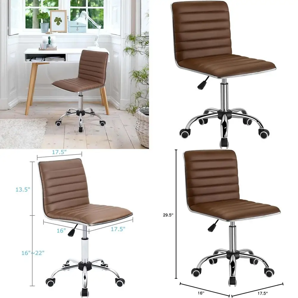 Mid-Back Ergonomic Office Chair, Low-Back Leather Swivel Chair, Makeup Vanity Chair, Retro Computer Desk Chair without Arms (Bro
Mid-Back Ergonomic Office Chair, Low-Back Leather Swivel Chair, Makeup Vanity Chair, Retro Computer Desk Chair without Arms (Bro
