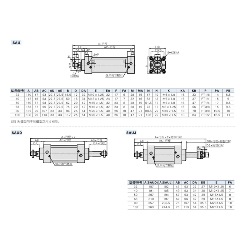 SAU Series Cylinder SAU32X40X50X63
SAU Series Cylinder SAU32X40X50X63