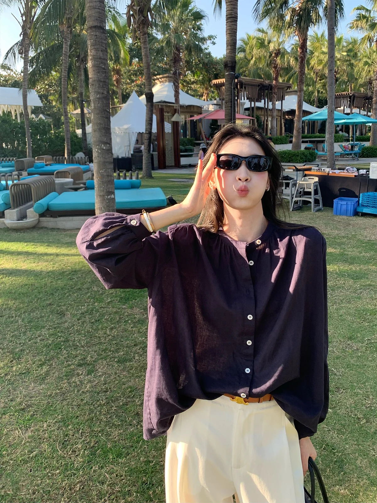 Fol Else White Linen Long Sleeve Shirt Women Loose Slimming Versatile Personality Top round Neck Lantern Sleeve Open Cardigan
Fol Else White Linen Long Sleeve Shirt Women Loose Slimming Versatile Personality Top round Neck Lantern Sleeve Open Cardigan