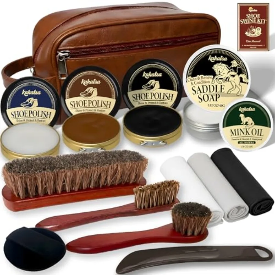 Shoe Shine Kit Mens Gifts Ideas - 15PCS Shoe Polish Kit with Saddle Soap Mink Oil 3 Shoe Polishes 3 Shoe Brushes and more All-i
Shoe Shine Kit Mens Gifts Ideas - 15PCS Shoe Polish Kit with Saddle Soap Mink Oil 3 Shoe Polishes 3 Shoe Brushes and more All-i