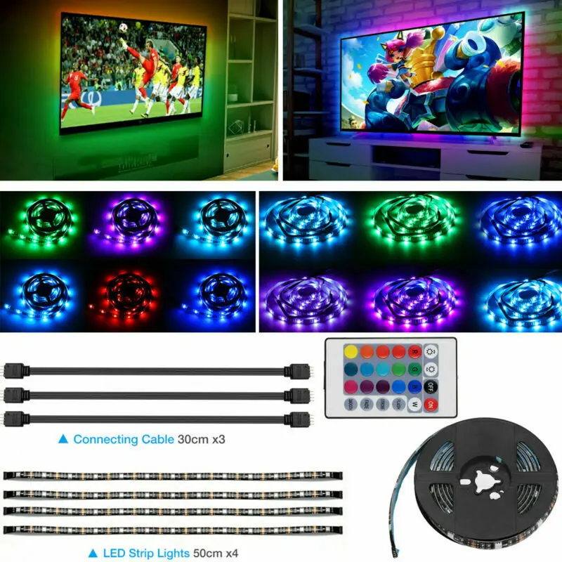 Светодиодная лента RGB 4x50 см, USB 5В, с пультом ДУ, для подсветки телевизора, компьютера, лампы
Светодиодная лента RGB 4x50 см, USB 5В, с пультом ДУ, для подсветки телевизора, компьютера, лампы