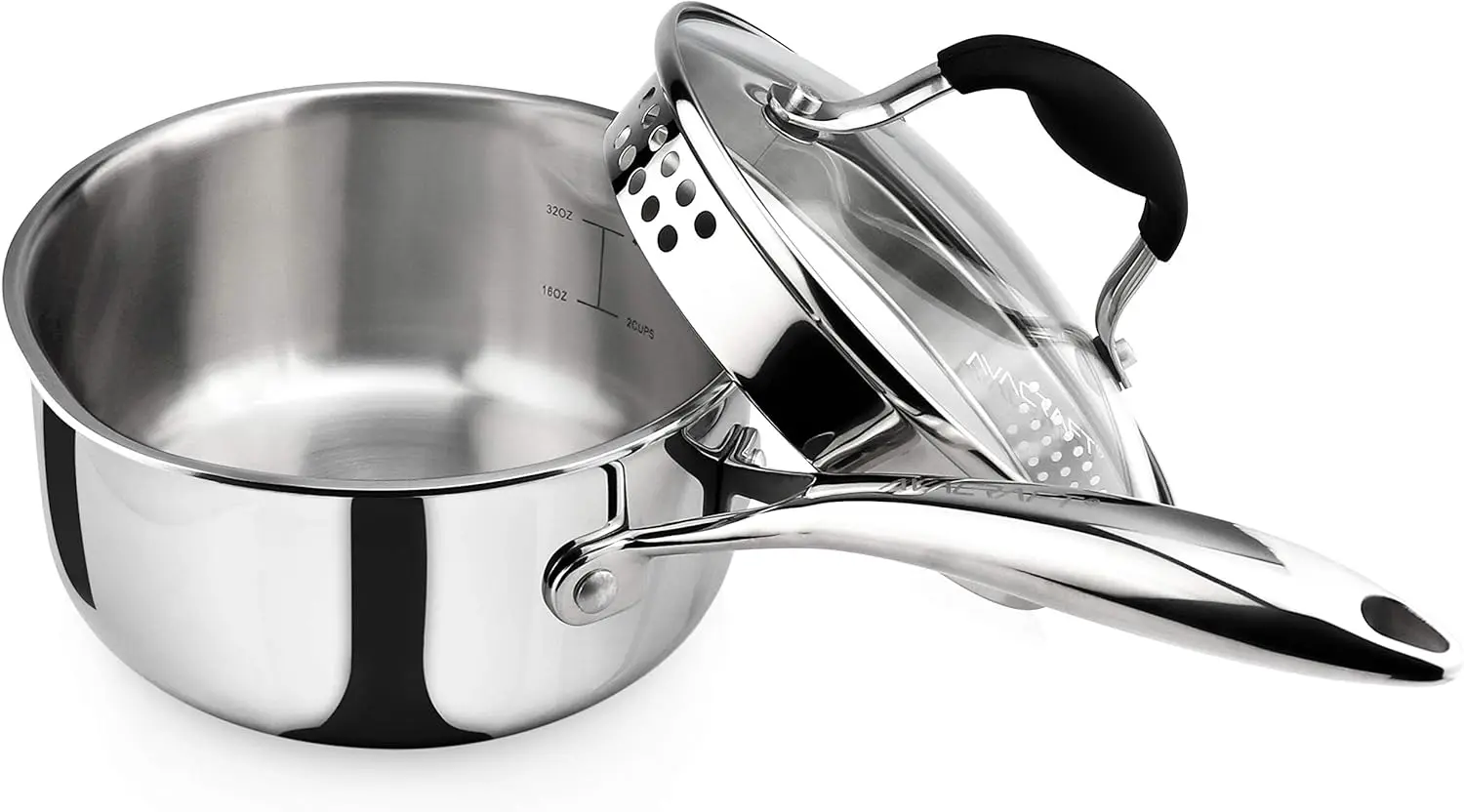 Tri-Ply Stainless Steel Saucepan with Glass Strainer Lid, Two Side Spouts, Ergonomic Handle, Multipurpose 1.5 Quart
Tri-Ply Stainless Steel Saucepan with Glass Strainer Lid, Two Side Spouts, Ergonomic Handle, Multipurpose 1.5 Quart