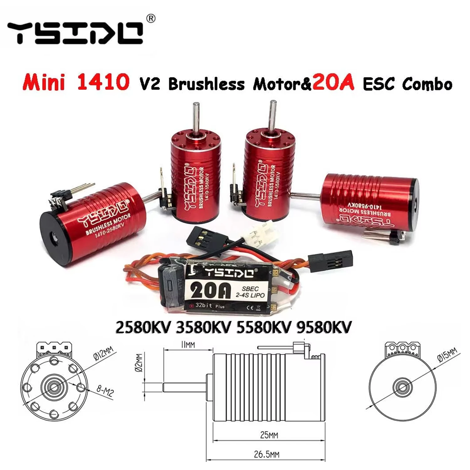 YSIDO Mini 1410 V2 Brushless Motor 2580KV 3580KV 5580KV 9580KV w/ 20A ESC Combo for Kyosho Mr03 Pro Atomic DRZ 1/24 1/28 RC Car
YSIDO Mini 1410 V2 Brushless Motor 2580KV 3580KV 5580KV 9580KV w/ 20A ESC Combo for Kyosho Mr03 Pro Atomic DRZ 1/24 1/28 RC Car