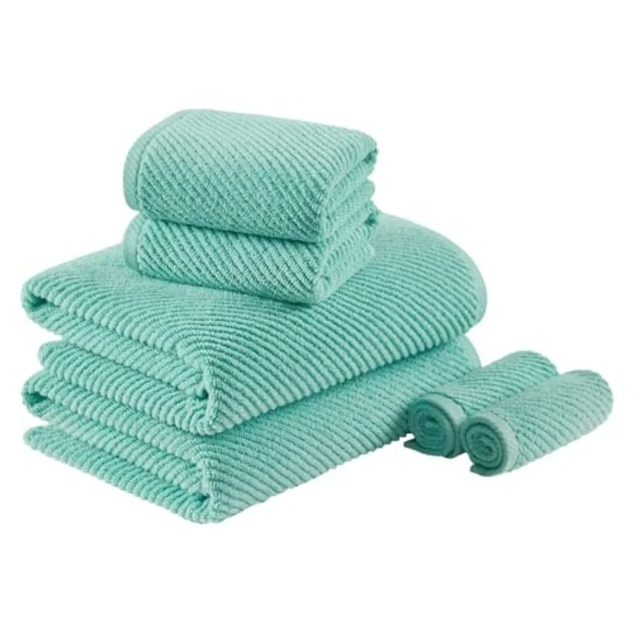 Bathroom Towel Set of 6 Diagonal Ribbed, Turquoise 100 Cotton Quick Dry Absorbent: 2 Bath 30 x 56, 2 Hand 18 x 28, 2 Washcloths
Bathroom Towel Set of 6 Diagonal Ribbed, Turquoise 100 Cotton Quick Dry Absorbent: 2 Bath 30 x 56, 2 Hand 18 x 28, 2 Washcloths
