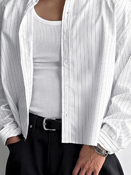 Men's Spring Autumn Loose Fit Long Sleeve Striped Shirt Short Base Layer Trendy Button up Casual Wear Comfortable Breathable
Men's Spring Autumn Loose Fit Long Sleeve Striped Shirt Short Base Layer Trendy Button up Casual Wear Comfortable Breathable
