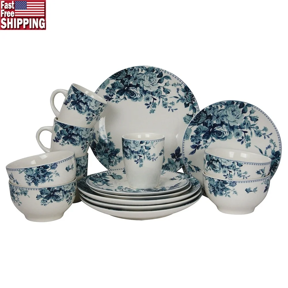 Traditional Blue Rose 16 Piece Dinnerware Set Elegant Stoneware Floral Design Dishwasher Microwave Safe Dining Table Essentials
Traditional Blue Rose 16 Piece Dinnerware Set Elegant Stoneware Floral Design Dishwasher Microwave Safe Dining Table Essentials