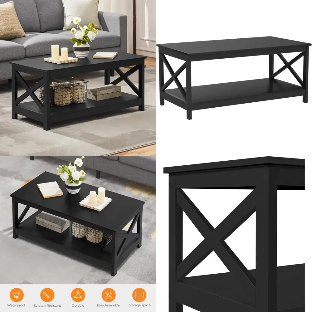 2-Tier Black Coffee Table with Storage Shelf for Living Room, Accent Cocktail Table, Easy Assembly, 39.5 x 20 x 18
2-Tier Black Coffee Table with Storage Shelf for Living Room, Accent Cocktail Table, Easy Assembly, 39.5 x 20 x 18