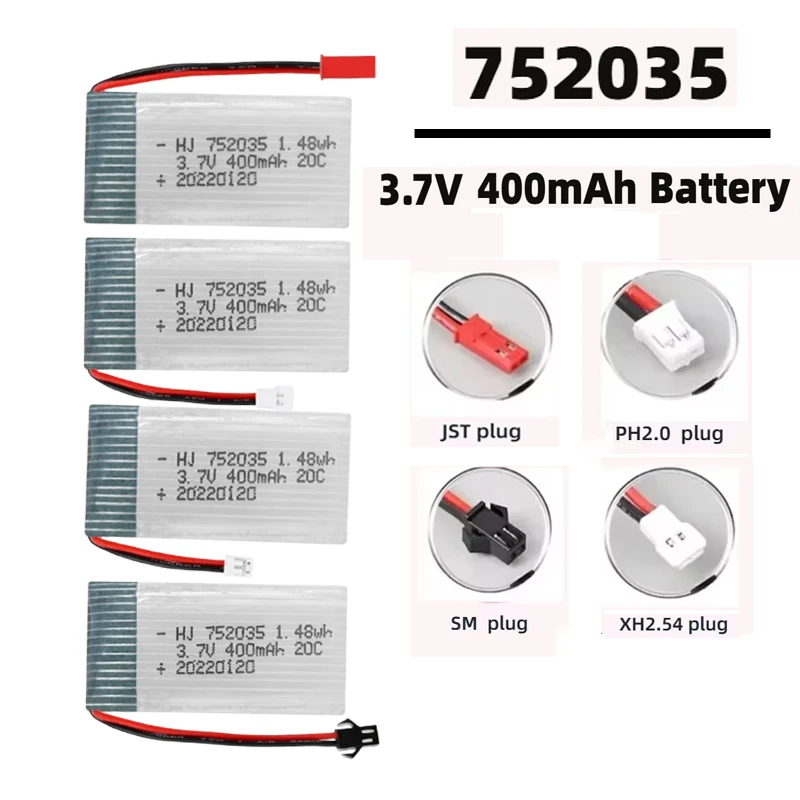 Lipo Battery 20C 3.7V 752035 400mAh Battery High Rate for Habersham X4 H107D H107 H31 Quadcopter Model Aircraft Accessories
Lipo Battery 20C 3.7V 752035 400mAh Battery High Rate for Habersham X4 H107D H107 H31 Quadcopter Model Aircraft Accessories