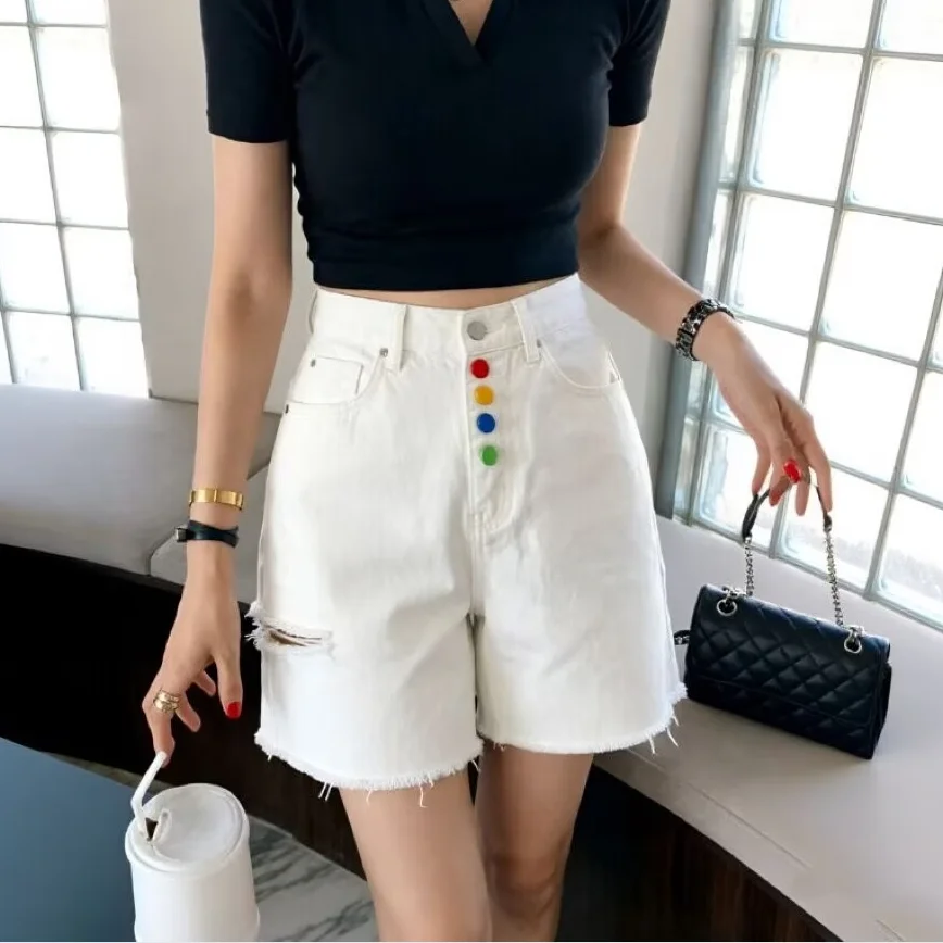 Summer New High Waist Button White Frayed Hem Skinny Denim Shorts Casual Pants Women's Fashion Cotton Jeans
Summer New High Waist Button White Frayed Hem Skinny Denim Shorts Casual Pants Women's Fashion Cotton Jeans