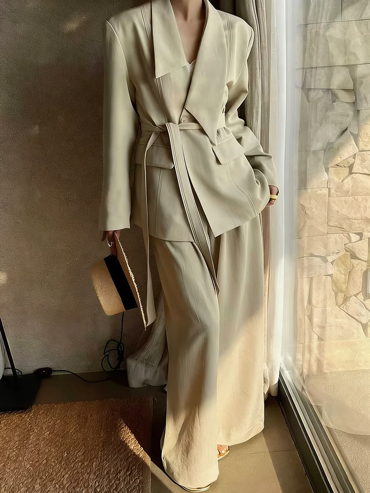 BJTZ 2026 Spring Summer Women Lapel Tie Waist Blazer Jacket High Waist Wide Leg Pants Set Office Two Piece Outfits
BJTZ 2026 Spring Summer Women Lapel Tie Waist Blazer Jacket High Waist Wide Leg Pants Set Office Two Piece Outfits