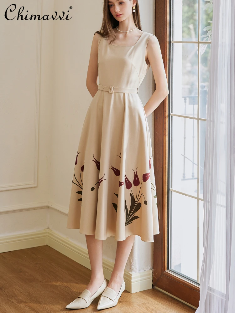 2024 Summer French Elegant Simple Sleeveless Backless Square Collar High Waist Belt Slim Fit A-Line Printing Long Dress Women
2024 Summer French Elegant Simple Sleeveless Backless Square Collar High Waist Belt Slim Fit A-Line Printing Long Dress Women