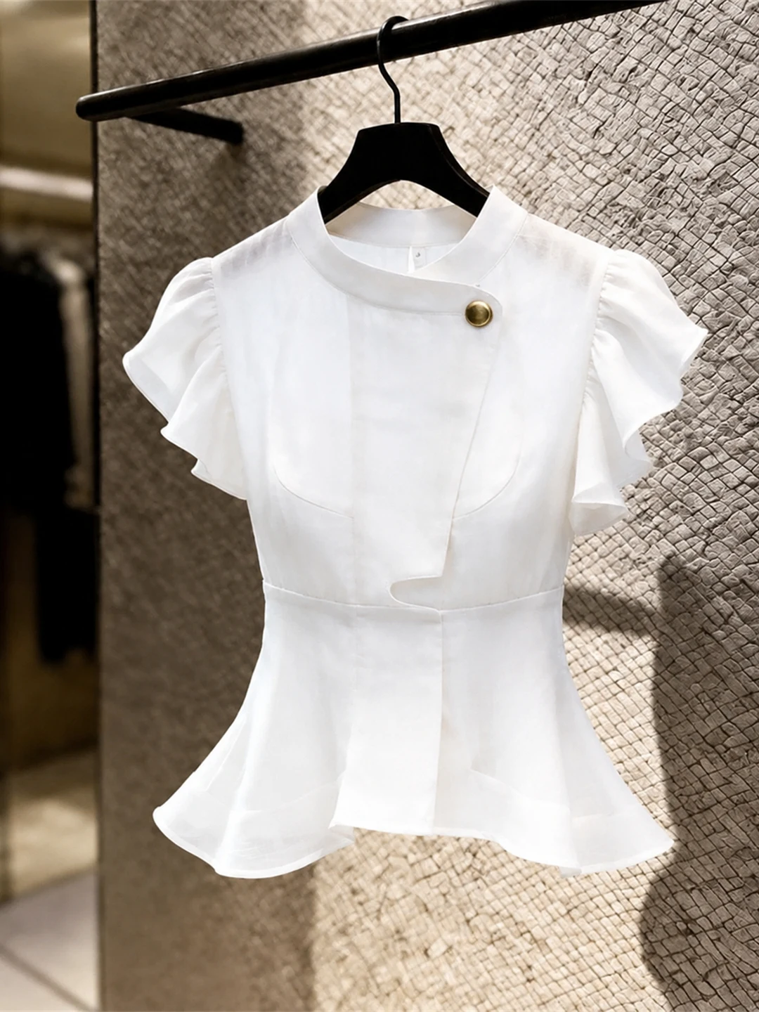 Elegant Pure Color Short Sleeve Stand Collar Slim Fit Top Korean Style Commute Silk Women's Fashion Summer Shirt T-Shirt
Elegant Pure Color Short Sleeve Stand Collar Slim Fit Top Korean Style Commute Silk Women's Fashion Summer Shirt T-Shirt