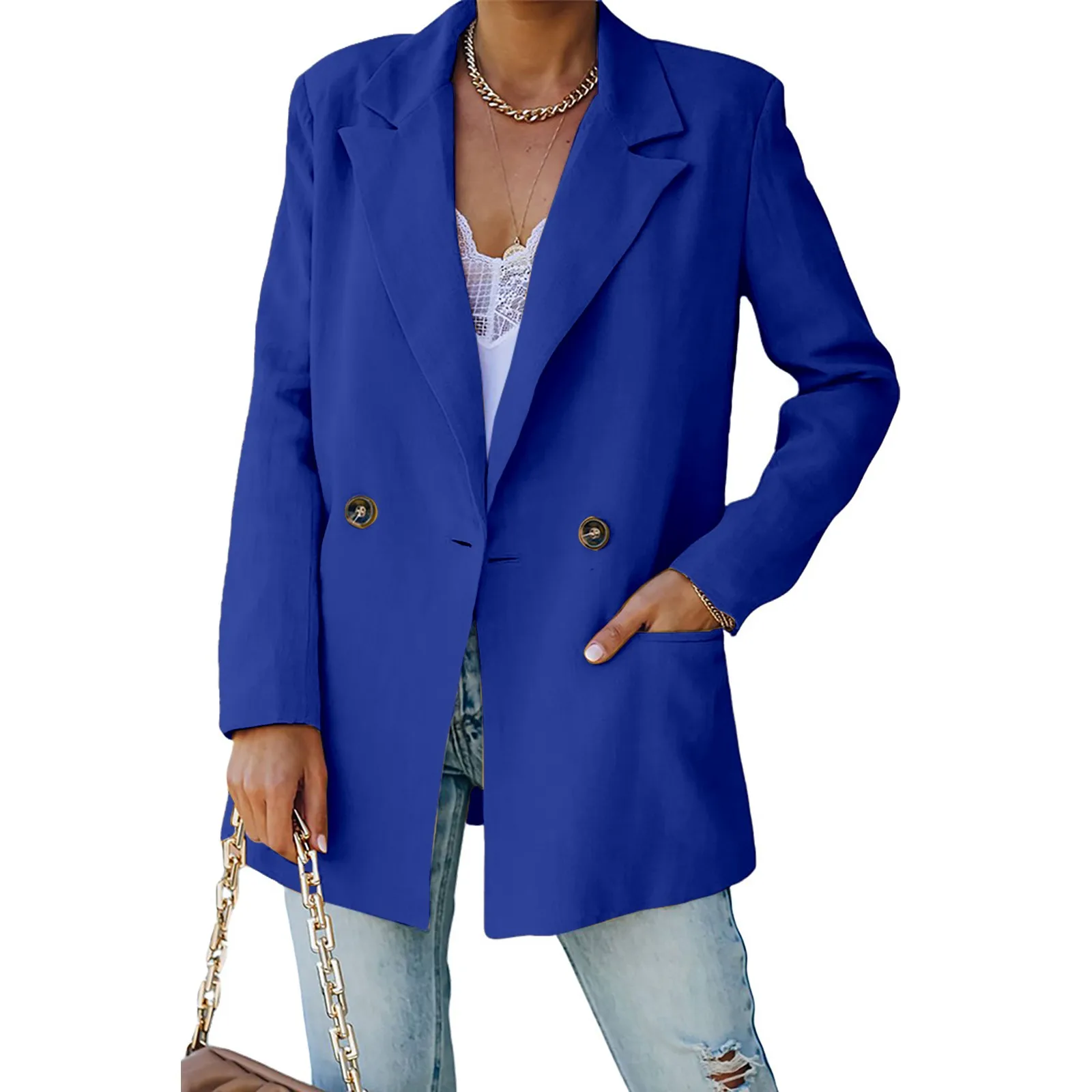 Women'S Solid Color V Neck Lapel Double Buckle Long Sleeve Coat Casual Version Type Suit Jacket Coats Daily Soft Work Outerwears
Women'S Solid Color V Neck Lapel Double Buckle Long Sleeve Coat Casual Version Type Suit Jacket Coats Daily Soft Work Outerwears