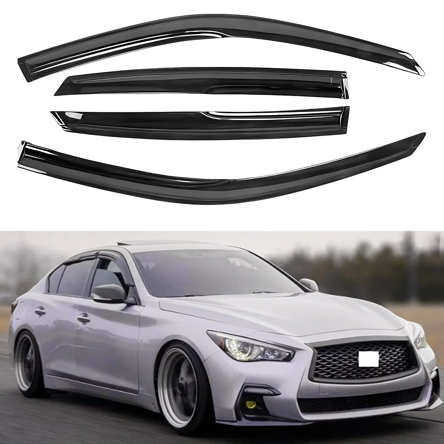 For Infiniti Q50 4-Door Sedan 2014-2024 Wind Deflectors Tinted 4pcs Set with Drip Channel Window Visor Sun Rain Vent Guards 1.5MM Thickness
For Infiniti Q50 4-Door Sedan 2014-2024 Wind Deflectors Tinted 4pcs Set with Drip Channel Window Visor Sun Rain Vent Guards 1.5MM Thickness