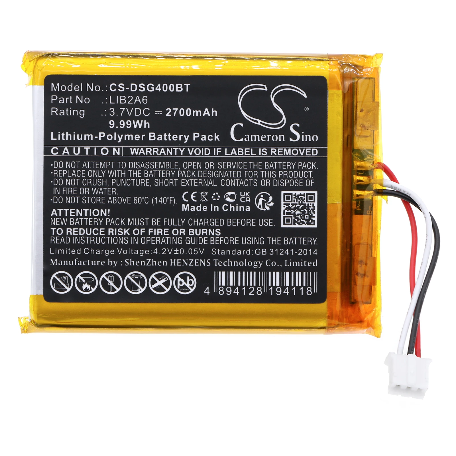 CS Replacement Battery For Visonic BGS-220,B3G-220,Transmitter VLE-320 LIB2A6 2700mAh / 9.99Wh Alarm System
CS Replacement Battery For Visonic BGS-220,B3G-220,Transmitter VLE-320 LIB2A6 2700mAh / 9.99Wh Alarm System