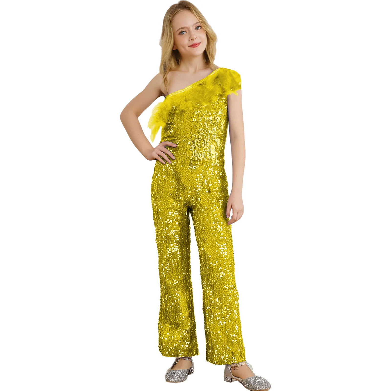 Kids Girls Elegant Stylish One Shoulder Sleeveless Sparkly Sequins Feather Faux Diamond High Waist Jumpsuit One-piece Trousers
Kids Girls Elegant Stylish One Shoulder Sleeveless Sparkly Sequins Feather Faux Diamond High Waist Jumpsuit One-piece Trousers
