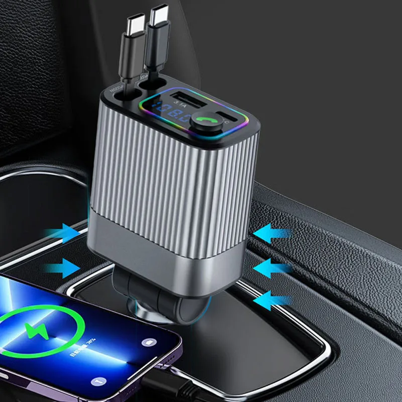 4-in-1 Retractable Car Charger Multifunction Bluetooth FM Transmitter PD USB C Fast Car Charging Adapter with Voltmeter Display
4-in-1 Retractable Car Charger Multifunction Bluetooth FM Transmitter PD USB C Fast Car Charging Adapter with Voltmeter Display