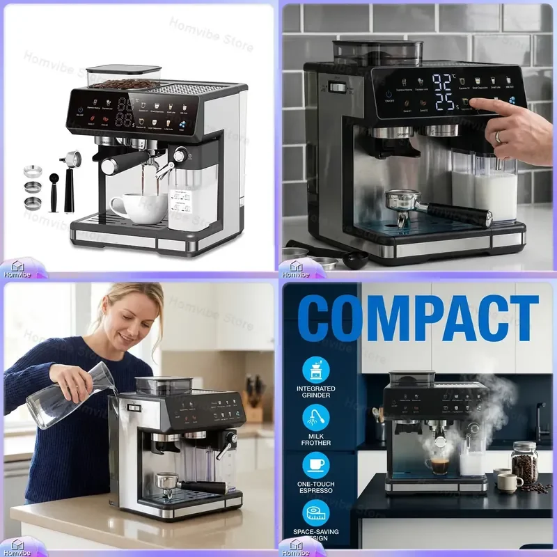Espresso with Grinder Built-in Steam Wand High Pressure 15 Bar Automatic Coffee Maker for Home Office
Espresso with Grinder Built-in Steam Wand High Pressure 15 Bar Automatic Coffee Maker for Home Office