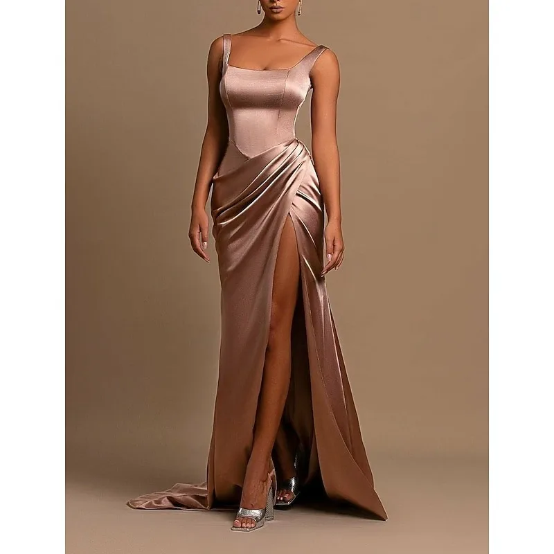 Elegant Rose Gold Satin Red Carpet Evening Dress Square Neck High Slit Dress Drape Pleated Mermaid Dress Wedding Prom Party
Elegant Rose Gold Satin Red Carpet Evening Dress Square Neck High Slit Dress Drape Pleated Mermaid Dress Wedding Prom Party