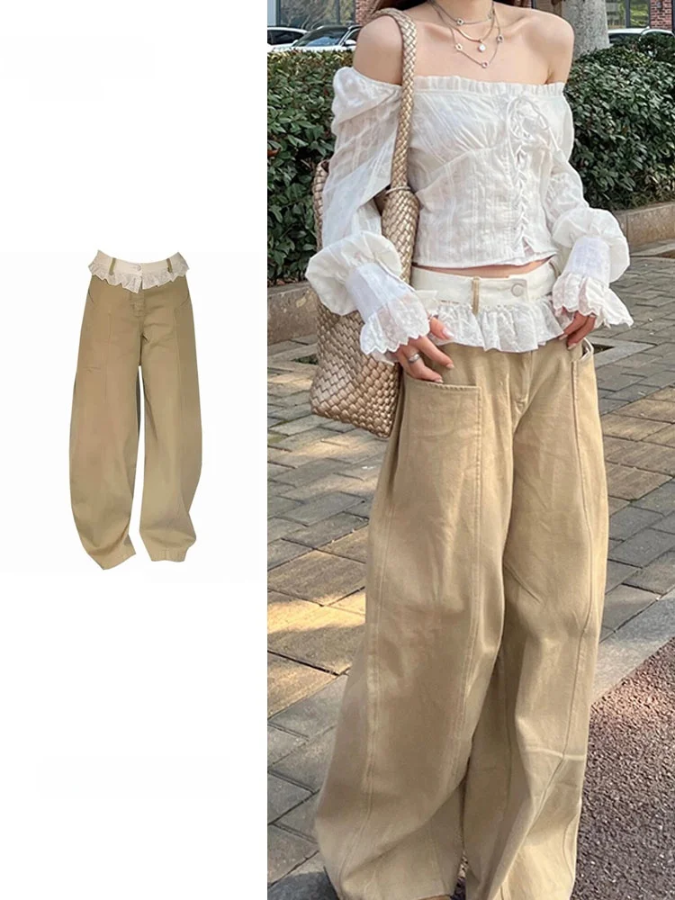 High Waist Loose Fit Straight Leg Jeans Women's Spring New Style Khaki Lace Trimmed Casual Trousers plus Size Fashion
High Waist Loose Fit Straight Leg Jeans Women's Spring New Style Khaki Lace Trimmed Casual Trousers plus Size Fashion