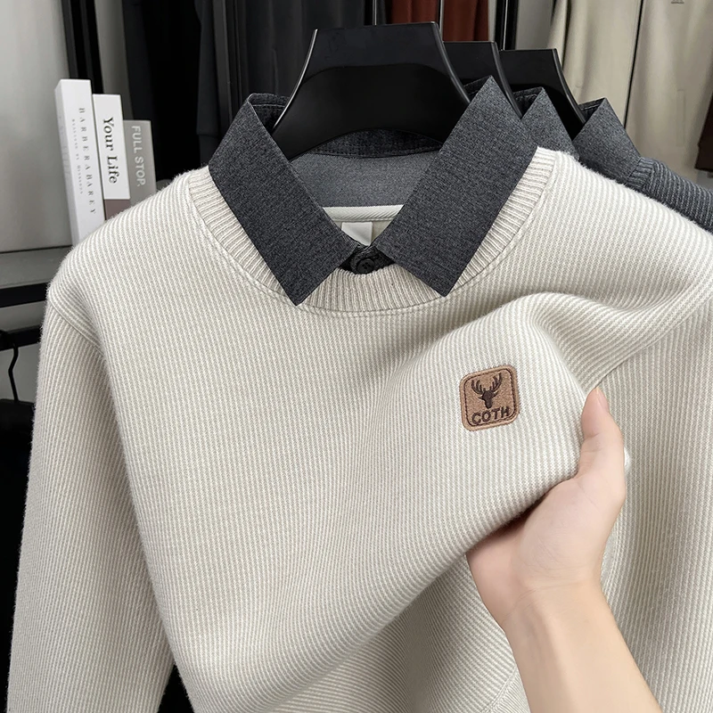 Brand Fake Two-piece Shirt, Collar Sweater, Men's Winter Warm and Loose 2024 New Style with Plush and Thick Knit Sweater Trend
Brand Fake Two-piece Shirt, Collar Sweater, Men's Winter Warm and Loose 2024 New Style with Plush and Thick Knit Sweater Trend