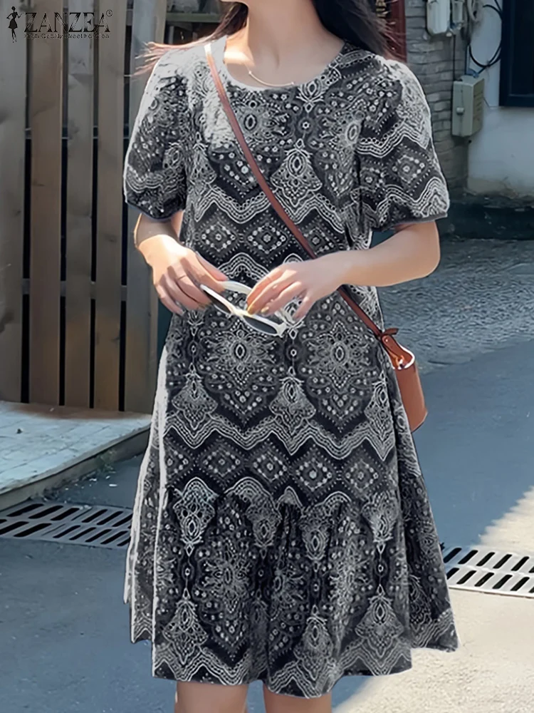 ZANZEA Womens Vintage Ethnic Printing Knee-Length Dresses Summer Casual O-Neck Puff Sleeve Ruffled Hem Robes Vacation Dress
ZANZEA Womens Vintage Ethnic Printing Knee-Length Dresses Summer Casual O-Neck Puff Sleeve Ruffled Hem Robes Vacation Dress