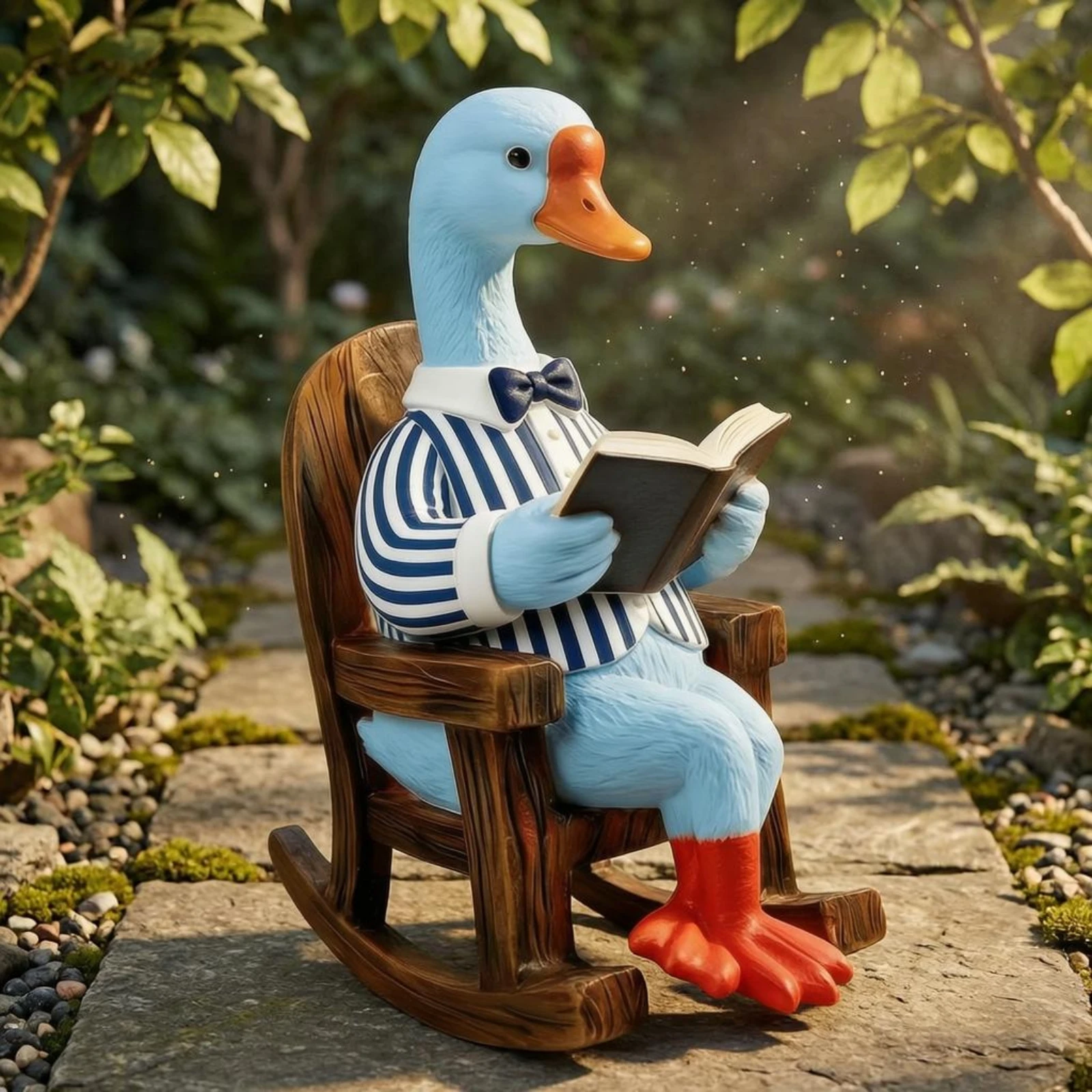 Duck in Rocking Chair Striped Shirt Reading Duck Figurine House Decoration Molded Finish for Outdoor Decor
Duck in Rocking Chair Striped Shirt Reading Duck Figurine House Decoration Molded Finish for Outdoor Decor