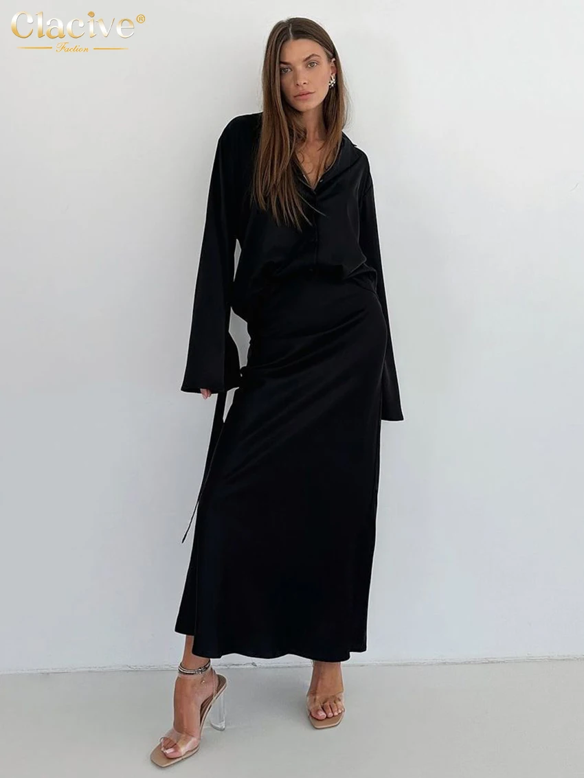 Clacive Fashion Loose Black Satin Women Two Pieces Set 2025 Elegant Long Sleeve Shirt With High Waist Long Skirt Set Streetwear
Clacive Fashion Loose Black Satin Women Two Pieces Set 2025 Elegant Long Sleeve Shirt With High Waist Long Skirt Set Streetwear