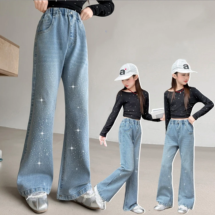 Girls bell-bottoms Jeans Kids Denim Pants With Starry sky rhinestones Children Spring Autumn Stylish Durable Trousers
Girls bell-bottoms Jeans Kids Denim Pants With Starry sky rhinestones Children Spring Autumn Stylish Durable Trousers
