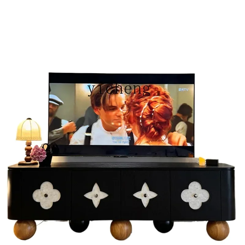 Home Four-Leaf Clover Solid Wood Retro TV Cabinet and Tea Table Combination round Feet Living Room Audiovisual Cabinet 
Home Four-Leaf Clover Solid Wood Retro TV Cabinet and Tea Table Combination round Feet Living Room Audiovisual Cabinet