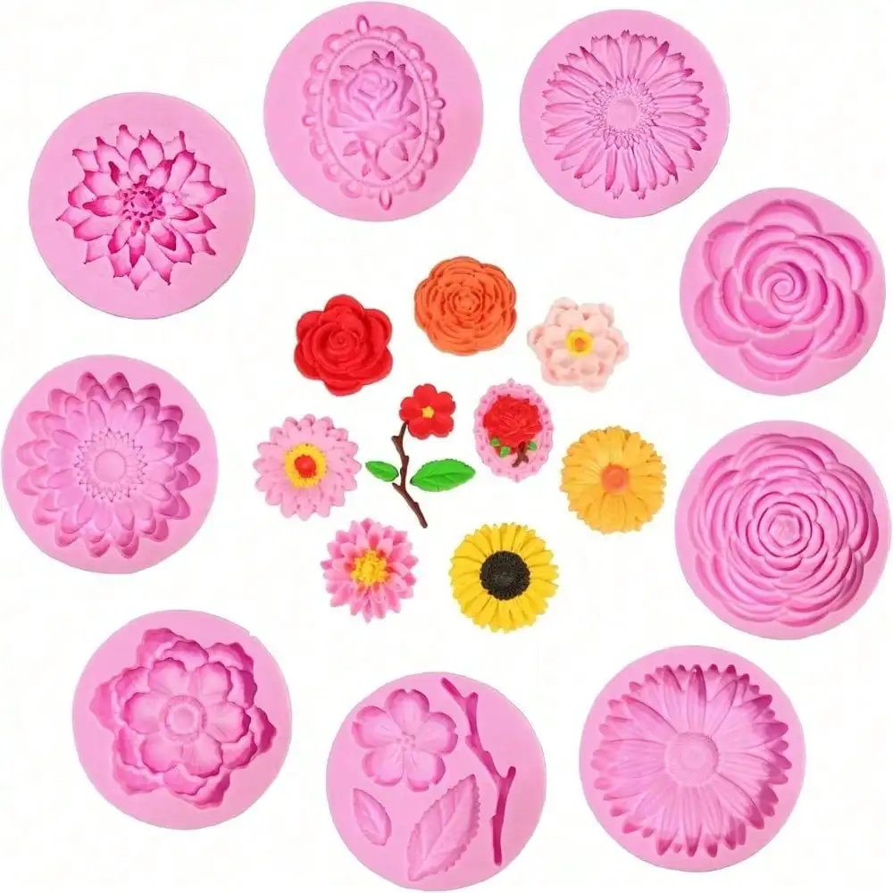 9pcs Sunflower Silicone Molds, Daisy Flowers Fondant Molds, Chrysanthemum Crafts Moulds for DIY Chocolate Candy Jelly Cake Topper Decoration Party Supplies
9pcs Sunflower Silicone Molds, Daisy Flowers Fondant Molds, Chrysanthemum Crafts Moulds for DIY Chocolate Candy Jelly Cake Topper Decoration Party Supplies