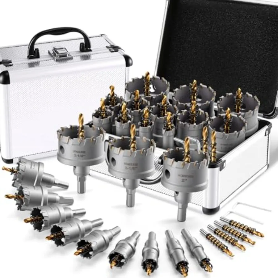 18 PCS Metal Hole Saw Kit 5/8" to 2-1/8" TCT Carbide Hole Cutter Set for Stainless Steel Iron Aluminum Brass - Heavy Duty Cutti
18 PCS Metal Hole Saw Kit 5/8" to 2-1/8" TCT Carbide Hole Cutter Set for Stainless Steel Iron Aluminum Brass - Heavy Duty Cutti