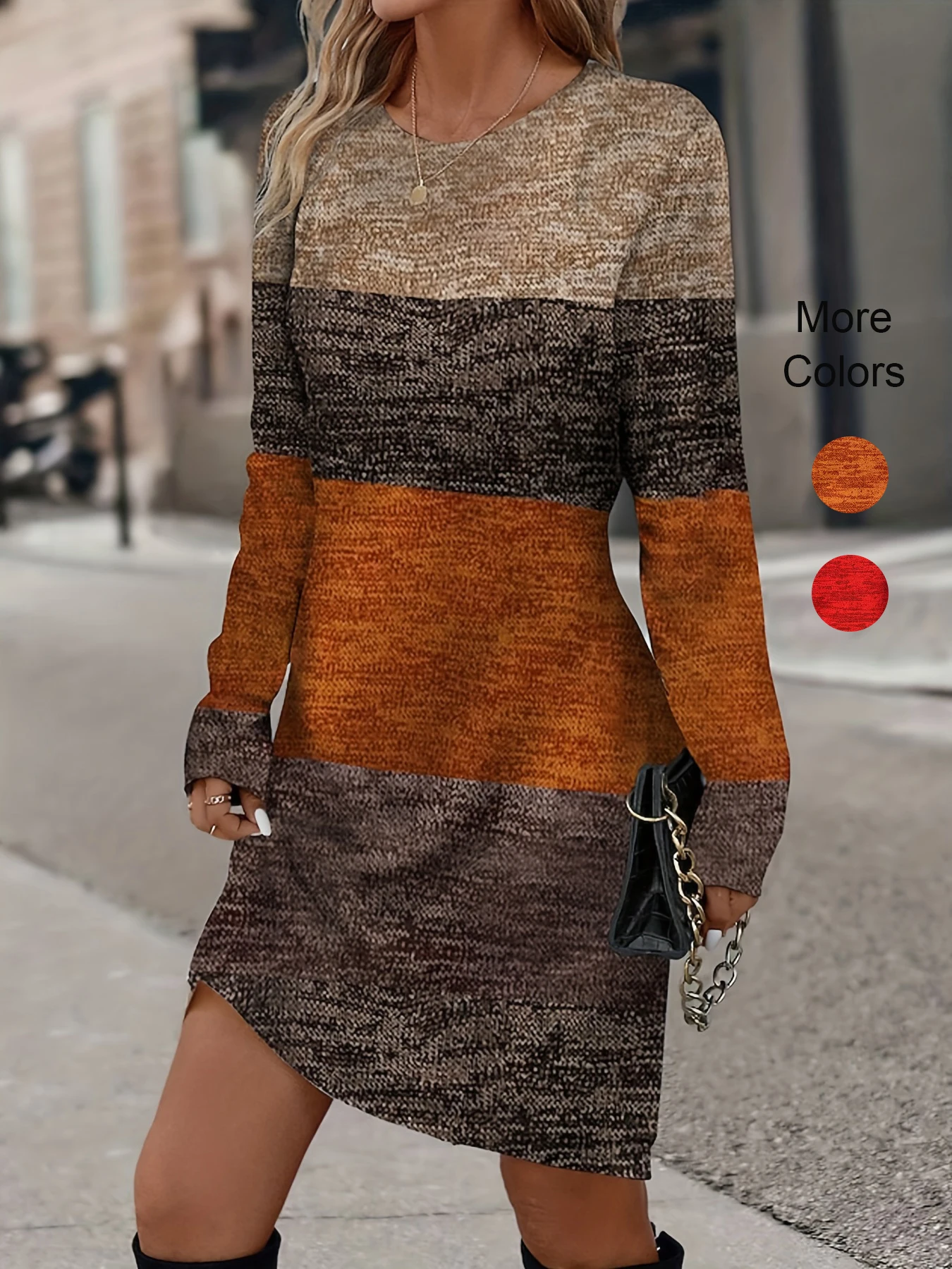 Women's Colorblock Round Neck Elegant Long Sleeve Slim Fit Dress, Comfortable Fabric, Halloween Christmas Holiday Style,
Women's Colorblock Round Neck Elegant Long Sleeve Slim Fit Dress, Comfortable Fabric, Halloween Christmas Holiday Style,