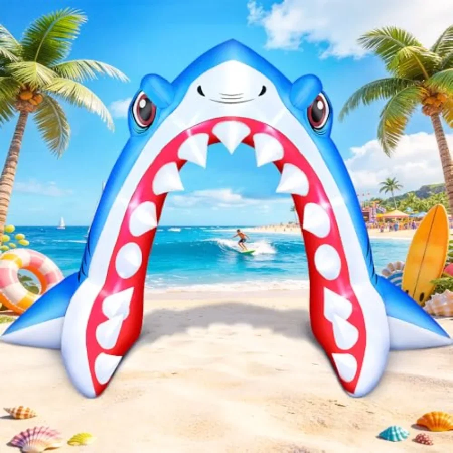 Outdoor pool party decor: 13FT inflatable shark arch with built-in LED lights, waterproof PVC material, blue-gray color, easy s
Outdoor pool party decor: 13FT inflatable shark arch with built-in LED lights, waterproof PVC material, blue-gray color, easy s