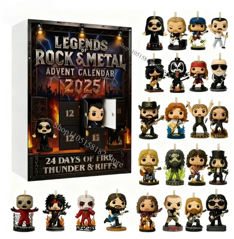 Der Rock- und Metal-Adventskalender, Weihnachtsgeschenke, 2D-flacher, ikonischer Musikcharakter aus Acryl eignet sich für Geschenke von Rock- und Metal-Fans