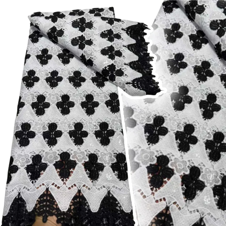 White And Black African Guipure Lace Fabric Nigerian Embroidery Cord Mesh Water Soluble Material 5 Yards Tissu Africain SZ1104
White And Black African Guipure Lace Fabric Nigerian Embroidery Cord Mesh Water Soluble Material 5 Yards Tissu Africain SZ1104