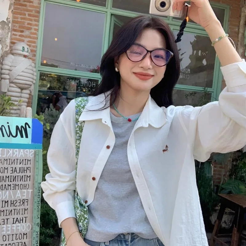 Deeptown Cartoon Embroidered Women's Shirts Basic Long Sleeve Korean Fashion Blouses Loose Solid Color Casual Aesthetic New
Deeptown Cartoon Embroidered Women's Shirts Basic Long Sleeve Korean Fashion Blouses Loose Solid Color Casual Aesthetic New