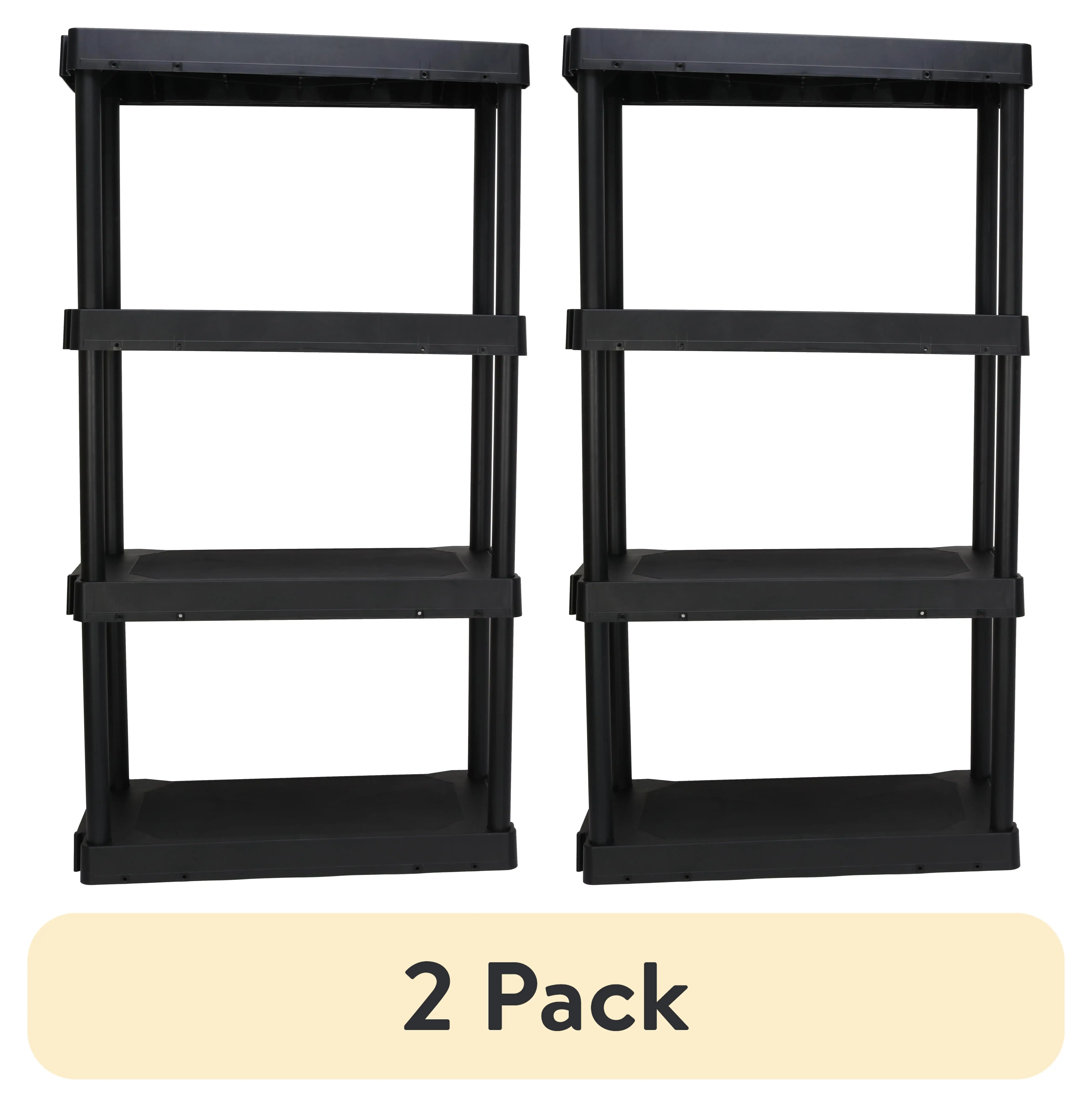 (2 pack) 14"D x 21.75"W x 47.6"H 4 Shelf Plastic Garage Storage Shelves, Black, Adult
(2 pack) 14"D x 21.75"W x 47.6"H 4 Shelf Plastic Garage Storage Shelves, Black, Adult