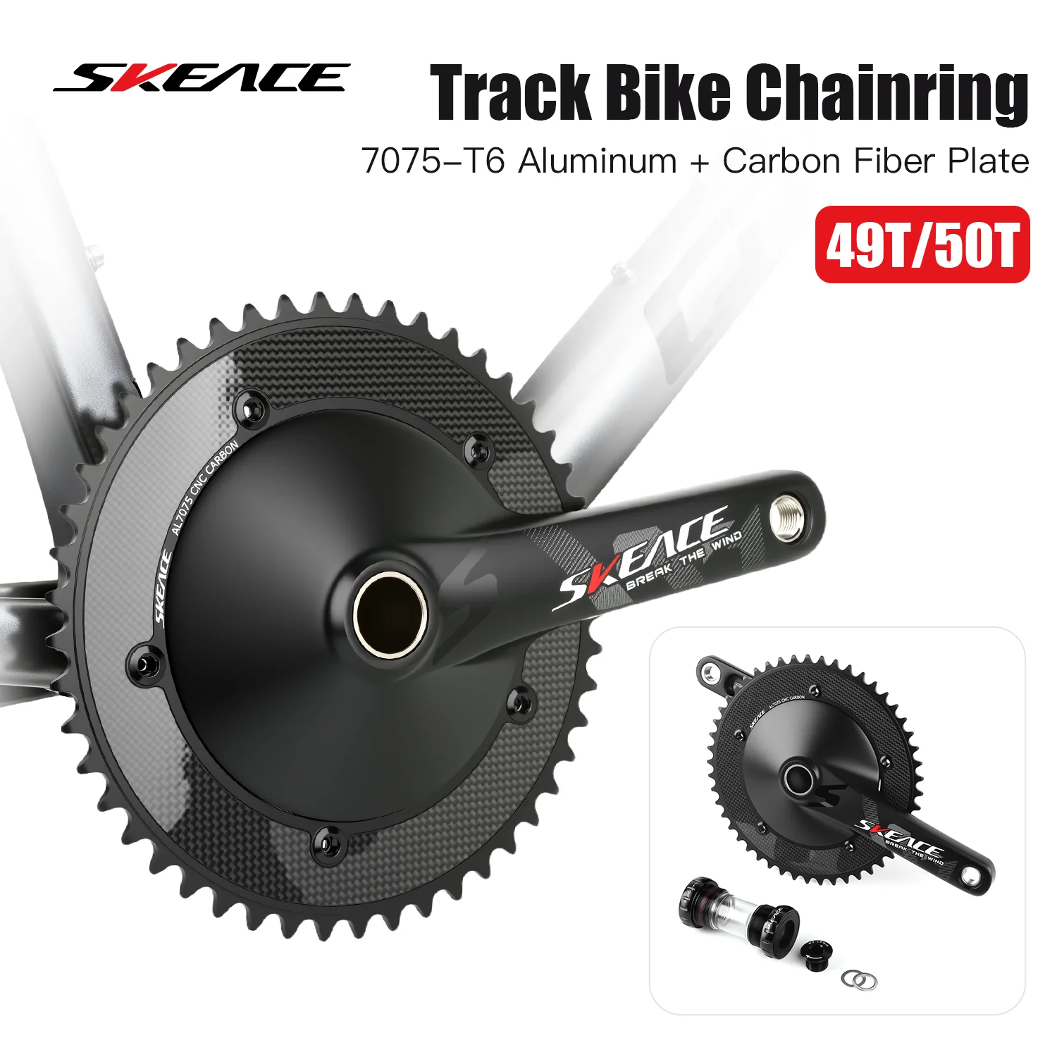SKEACE Crankset for Track Bicycle Fixie Crank Fixed Gear Bike 49T 50T Aluminum Alloy Track Disc Chainring Carbon Fiber Crankset
SKEACE Crankset for Track Bicycle Fixie Crank Fixed Gear Bike 49T 50T Aluminum Alloy Track Disc Chainring Carbon Fiber Crankset