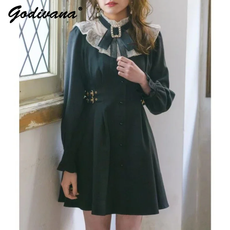 Rojita Lolita Vintage Dress Girls Fashion Mine Mass-Produced Waist Slimming Spring Autumn Stand Collar Black Dress for Women
Rojita Lolita Vintage Dress Girls Fashion Mine Mass-Produced Waist Slimming Spring Autumn Stand Collar Black Dress for Women
